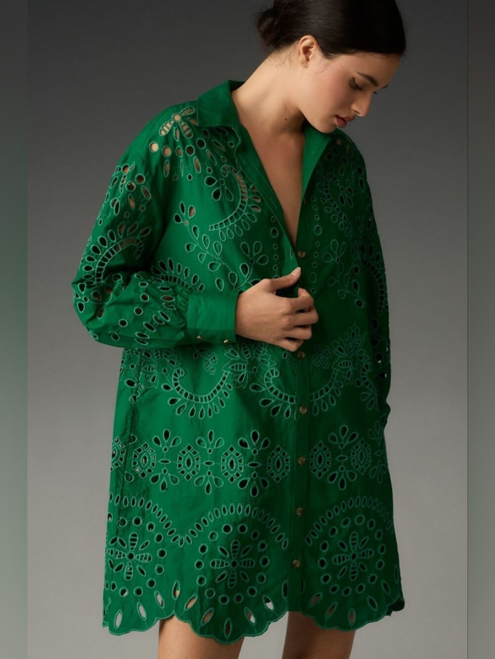 Anthropologie Long-Sleeve Cutout Mini Shirt Dress
